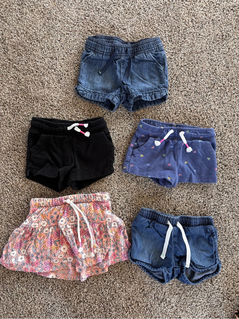 Girls' Assorted Shorts Pack - Blue, Black, Purple, Pink Floral